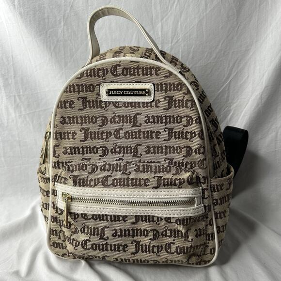 Juicy Couture Tan Brown Mini Backpack Black Straps - Picture 1 of 8